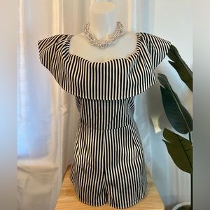 Sugarlips Black and White Striped Off-Shoulder Romper
